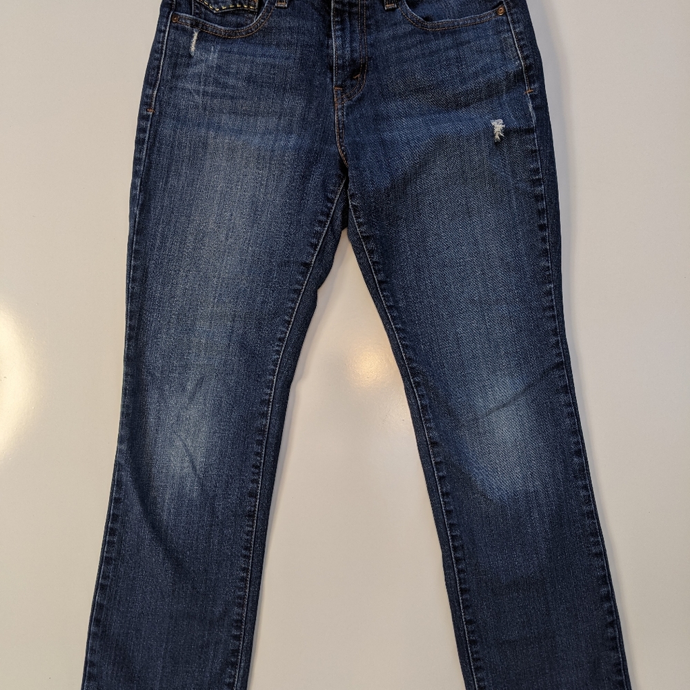 Levi's 505 Straight Leg Jean SZ 4 S/C medium wash light factory distressing